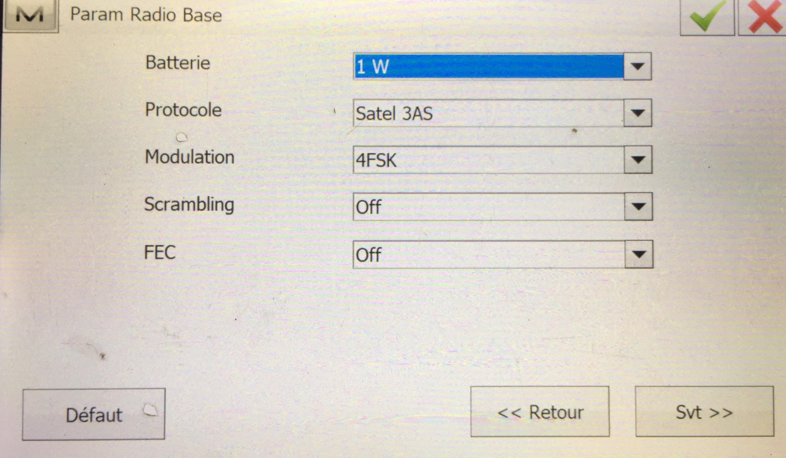 Paramètres radio de la base