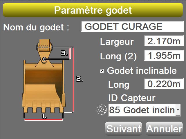 Calibration d'un godet inclinable